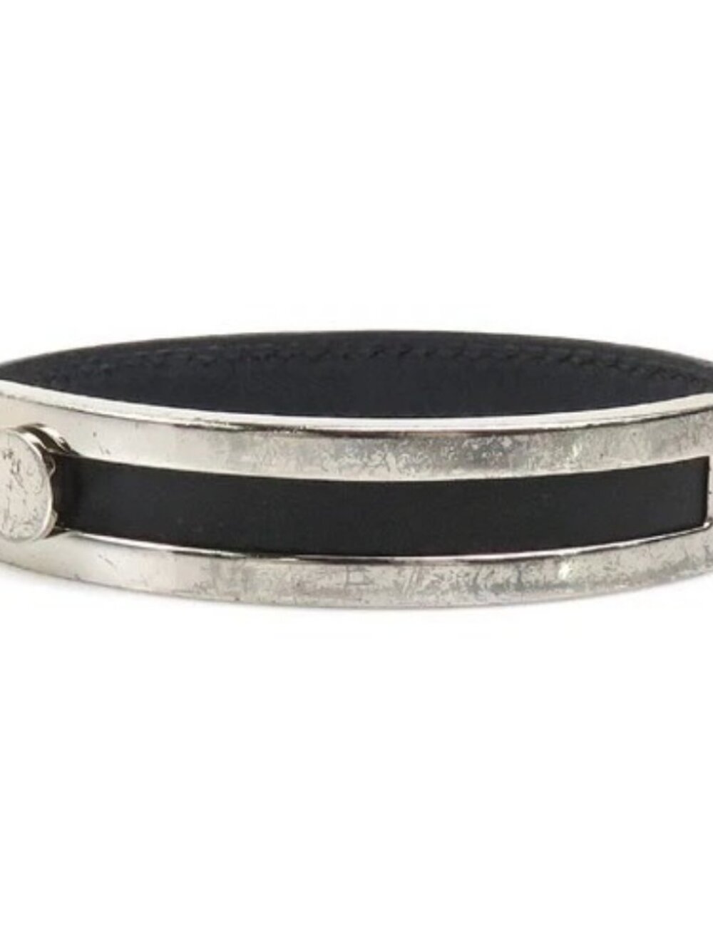 Auth HERMES Pusupusu Bracelet Black/Silver Leather/Metal - 56347a - Picture 1 of 10